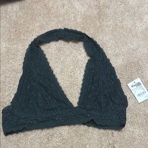 Dark Green Lace Halter Bralette - Unbranded